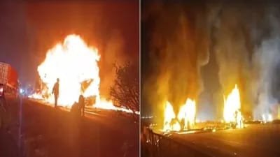 चित्रदुर्ग हाईवे पर जलती बस, चीख-पुकार