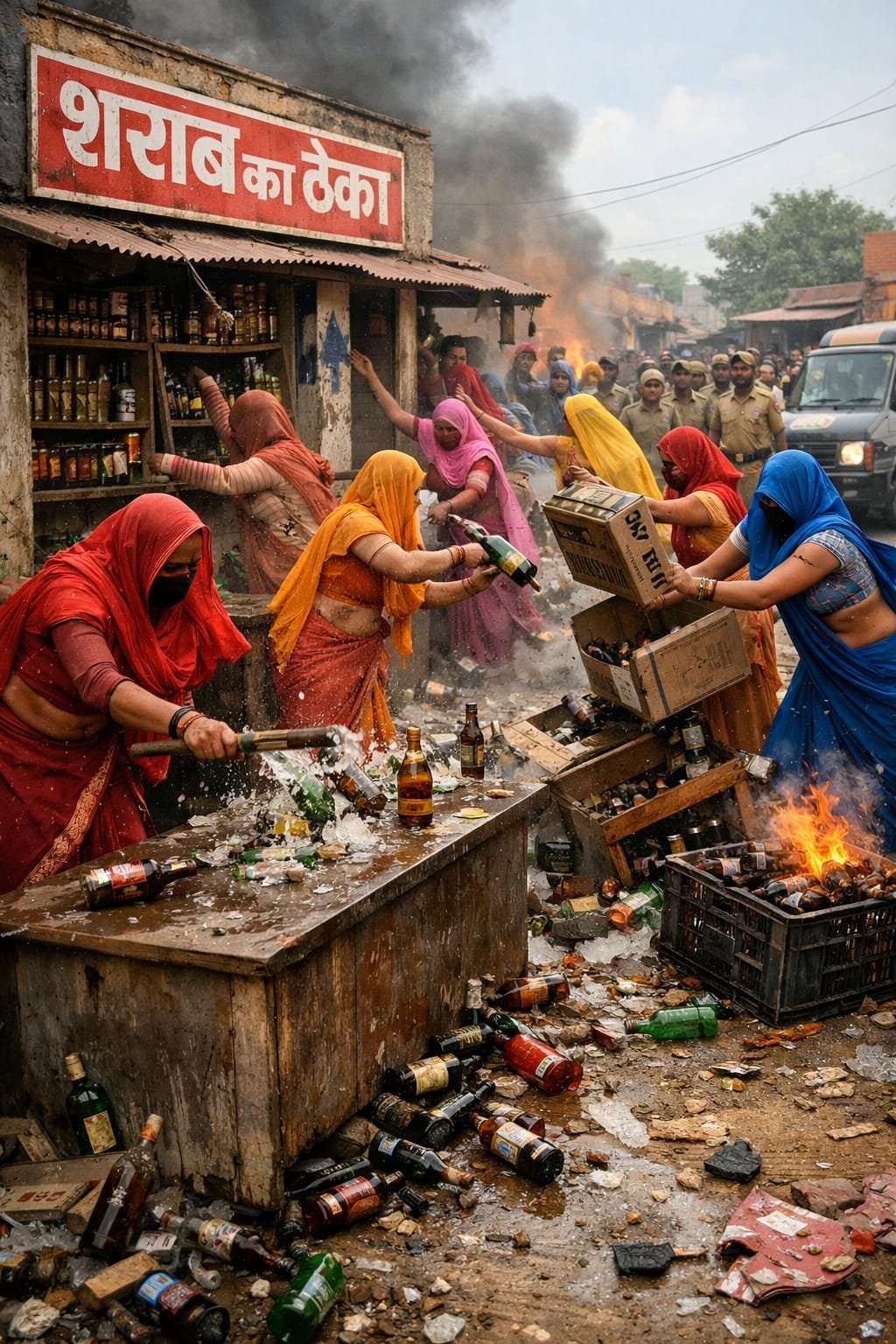 घूंघट में नारी, शराब ठेके पर भारी—मचा दिया धमाल भारी