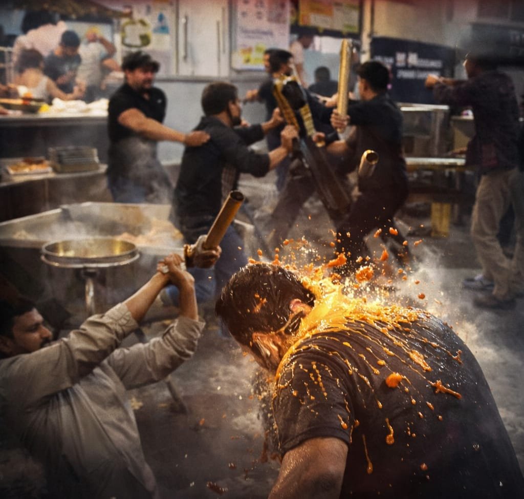 रेस्टोरेंट बना रणभूमि, खौलता सांभर उछाला, बेलन-करछुल और डंडों से हमला