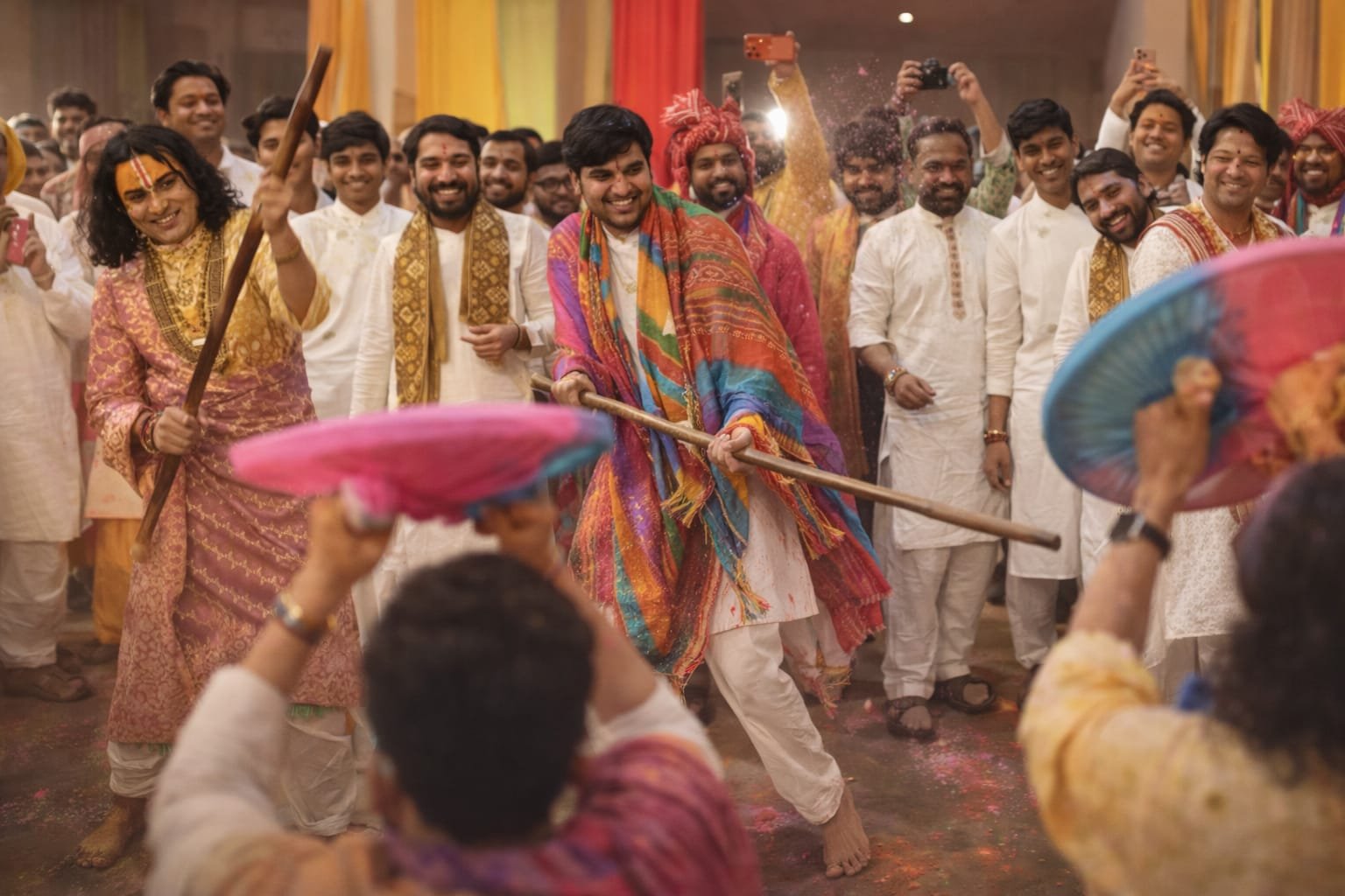 लट्ठमार होली में इंद्रेश उपाध्याय की शरारत पर हंसी से गूंजा ब्रज, अनिरुद्धाचार्य संग मस्ती का VIDEO वायरल