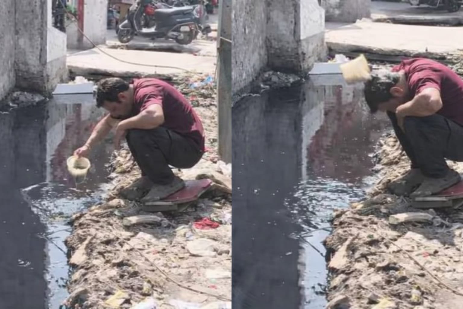 वायरल होने के लिए शख्स ने गंदे नाले को बना लिया बाथरूम, वीडियो देख लोग बोले – ये कौनसा स्पा है भाई?