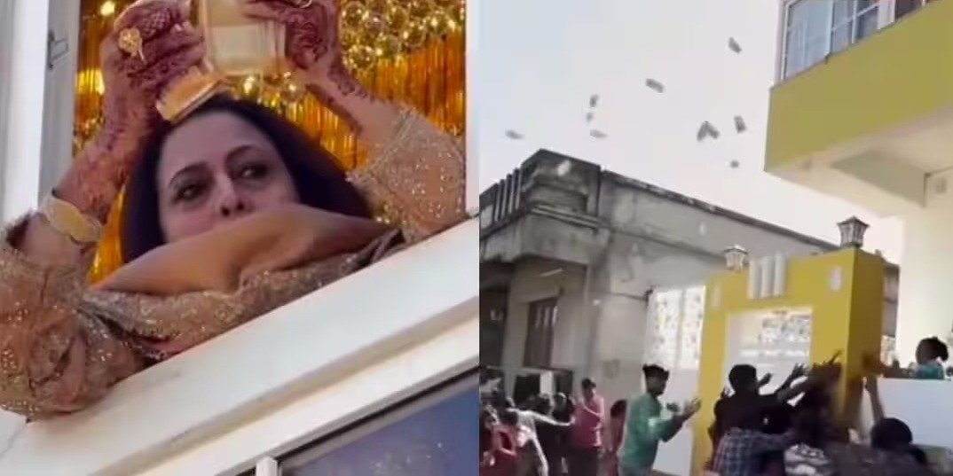 खिड़की से नोट फेंकती महिला का वीडियो वायरल, सड़क पर मची लूट