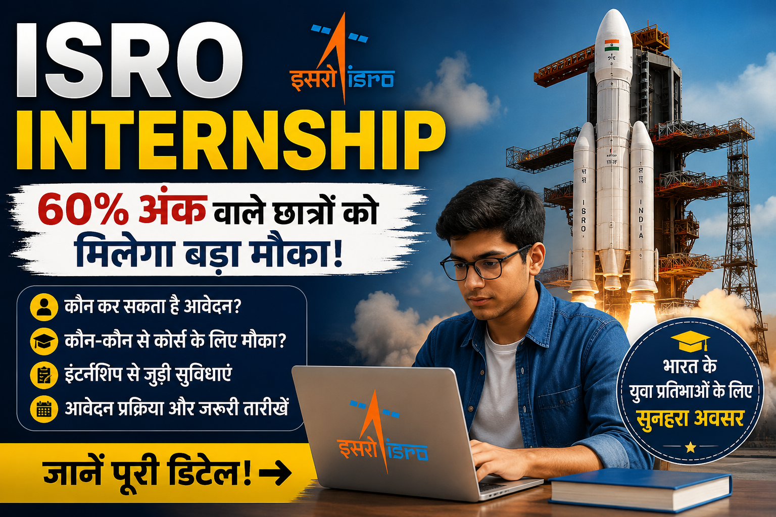 ISRO Internship: 60% अंक वाले छात्रों को मिलेगा बड़ा मौका, जानें पूरी डिटेल