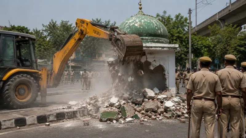 दिल्ली के पीतमपुरा में अवैध मजार को हटाया गया