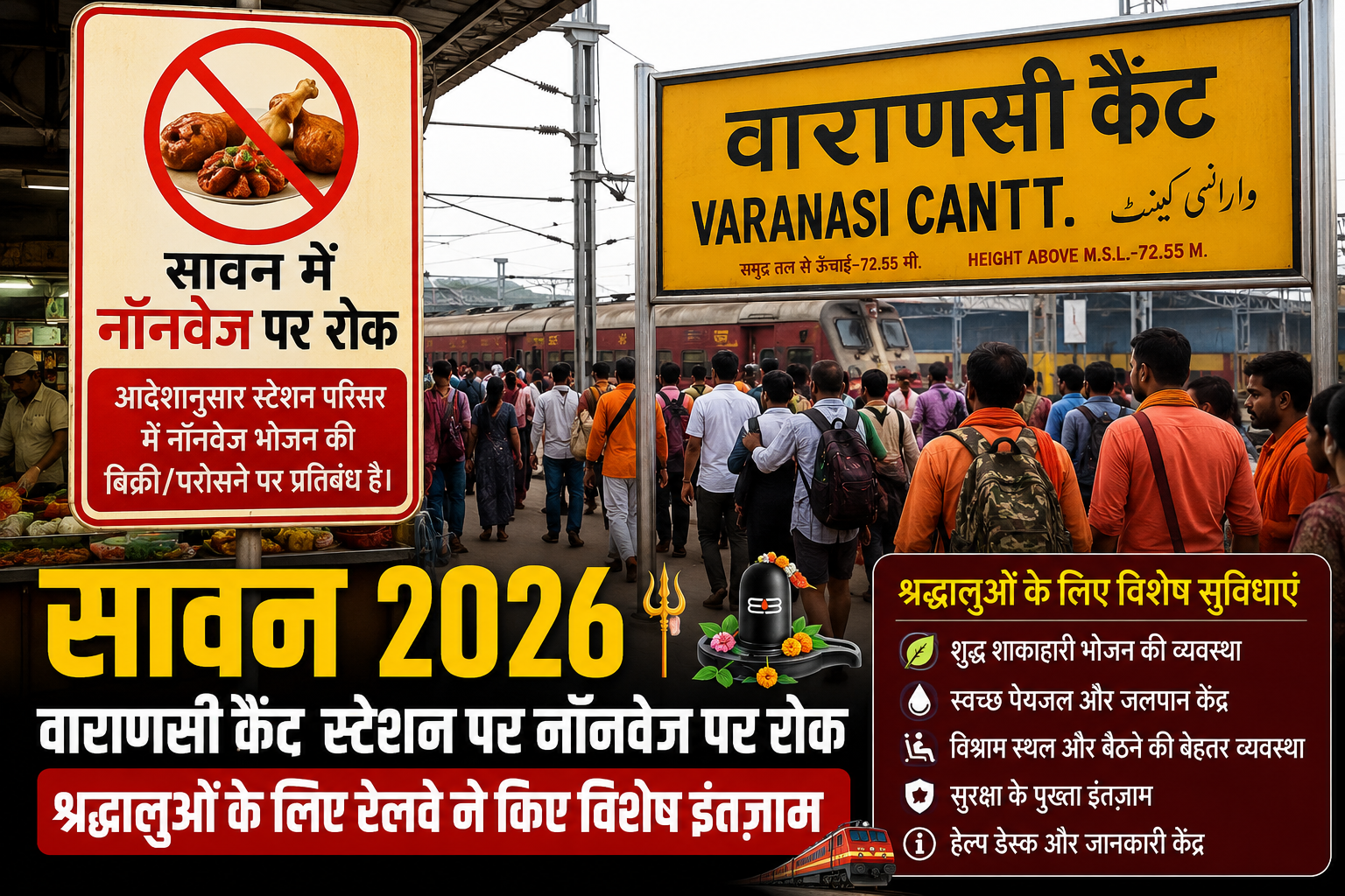 Sawan 2026: सावन में वाराणसी कैंट स्टेशन पर नॉनवेज पर रोक, श्रद्धालुओं के लिए रेलवे ने किए विशेष इंतजाम