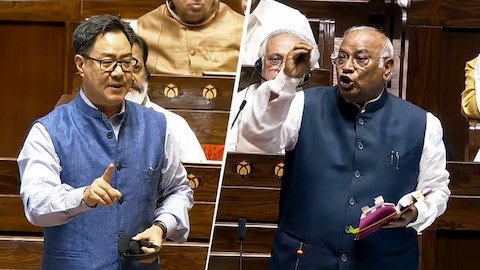 राज्यसभा में खड़गे-रिजिजू