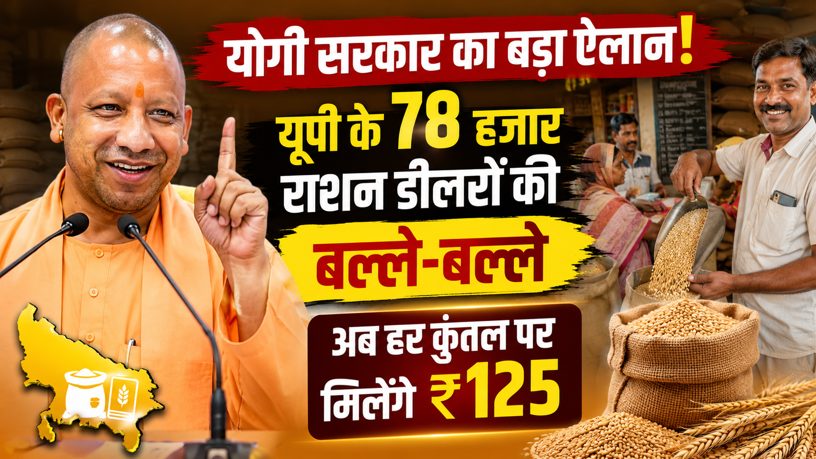 UP Ration Dealers: योगी सरकार का बड़ा ऐलान! यूपी के 78 हजार राशन डीलरों की बल्ले-बल्ले, अब हर कुंतल पर मिलेंगे ₹125