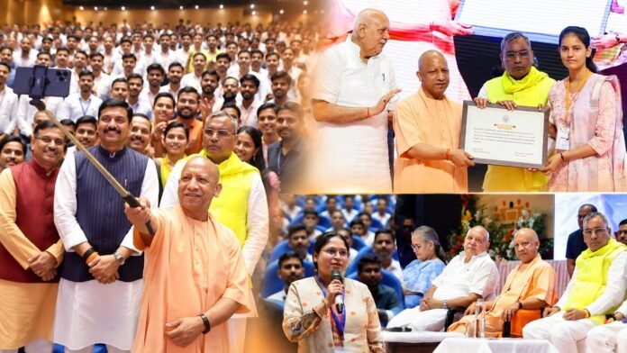 लखनऊ के इंदिरा गाँधी प्रतिष्ठान में 1,375 ग्राम पंचायत अधिकारियों को CM योगी ने वितरित किया नियुक्ति-पत्र।