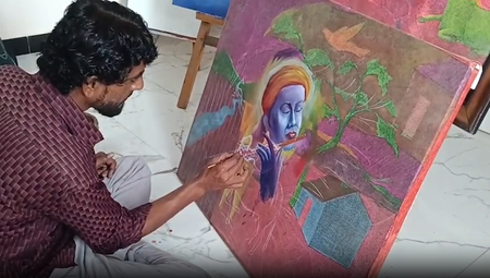 Muslim artist creates unique oil painting of Lord Krishna