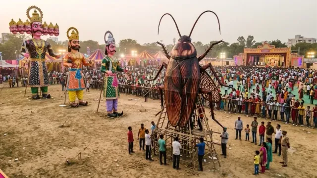 दशहरे पर कॉकरोच का पुतला दहन